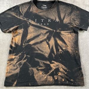 SITKA Shirt Mens XL Black Bleached Tie Dye Outdoor Grunge Hunting Crewneck